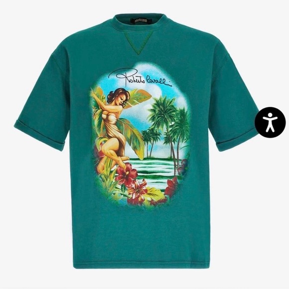 Roberto Cavalli Other - Roberto Cavalli Teal Tropical Graphic Tee